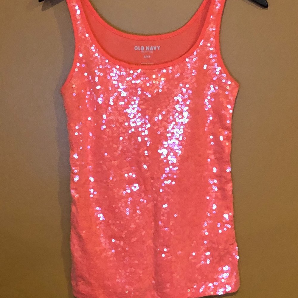 Old Navy Sequin tank top, Coral/Orange color Small